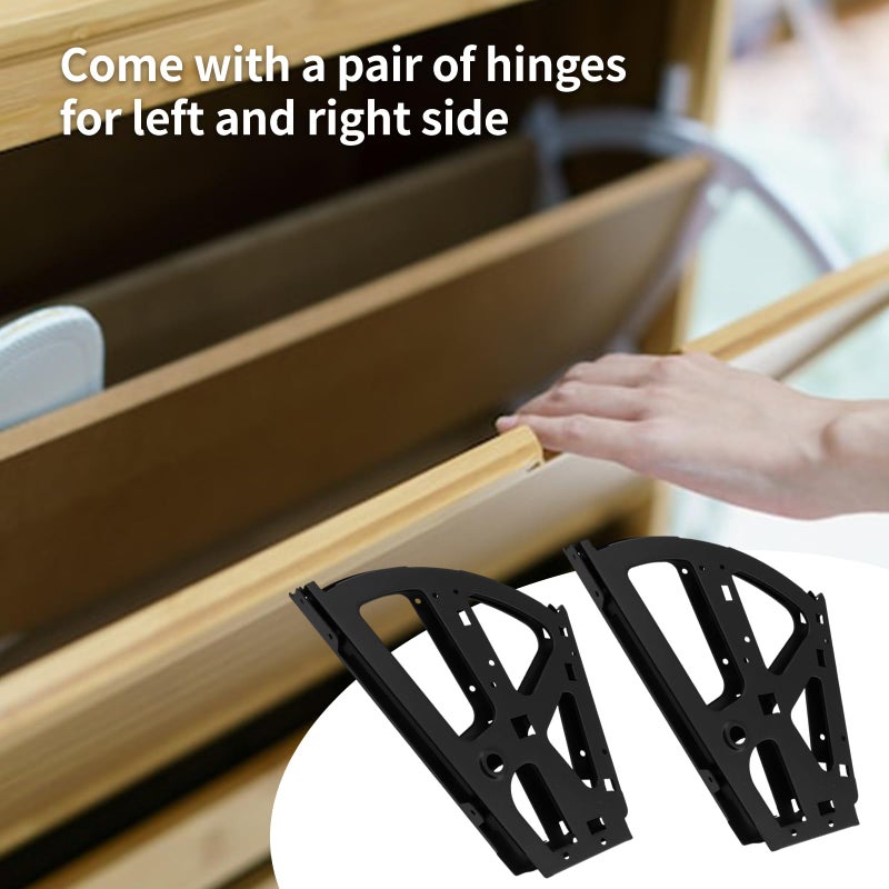 Antrader 1 Pair of 2 Layers Stainless Steel Drawer Hinges Cabinet Flip Frame Shoes Turing Rack Replacement Fittings for Kitchen Living Room Porch, Matte Black - Image 5